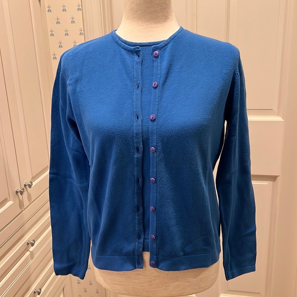 OCEAN BLUE 100% COTTON SWEATER SET BY TESS DESIGNS OF BERMUDA - Picture 1 of 4